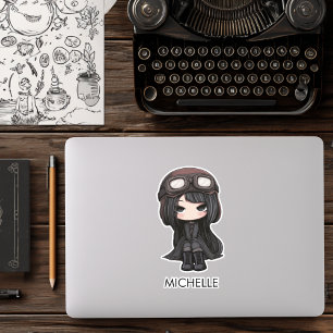 Adesivo Garota Gótica Piloto Anime Cartoon Personalizado