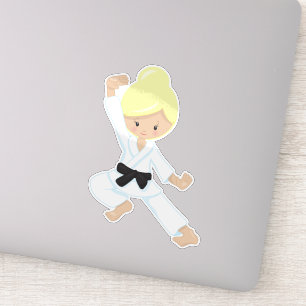 Adesivo Garota Karate, Garota Bonita, Cinturão Negro, Cabe