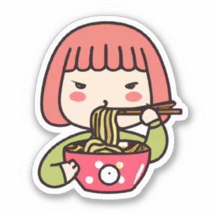 Adesivo Garota Kawaii comendo Ramen com Chopsticks