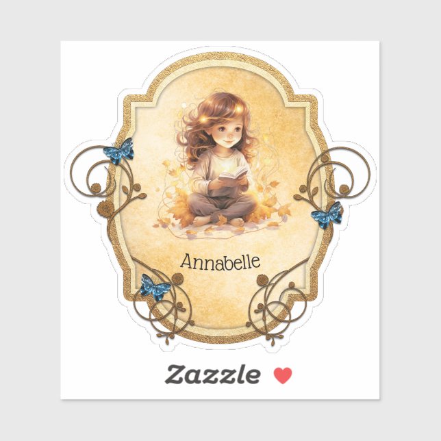 Adesivo Garota Mágica Lendo um Livro (Folha)