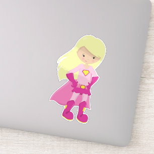 Adesivo Garota Super-Herói, Cabelo Loiro, Garota Bonita, C