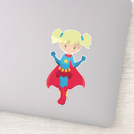 Adesivo Garota Super-Herói, Garota Bonita, Cabelo Loiro, C