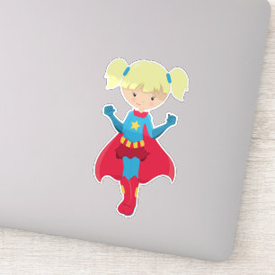 Adesivo Garota Super-Herói, Garota Bonita, Cabelo Loiro, C
