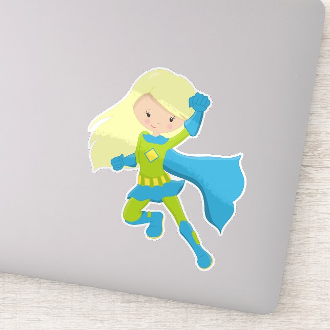 Adesivo Garota Super-Herói, Garota Bonita, Cabelo Loiro, C (Detalhe)