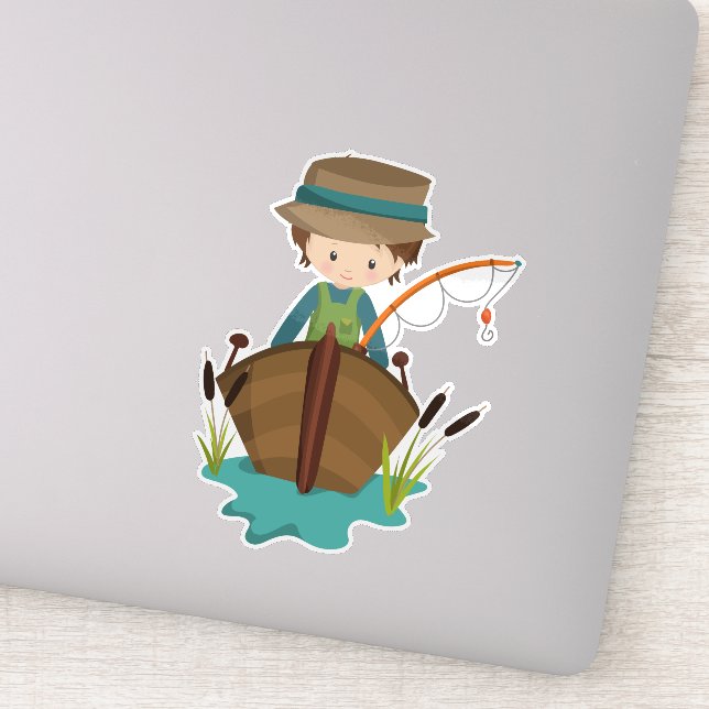 Adesivo Garoto, Pescador, Arco de Pesca, Cabelo Castanho (Detalhe)