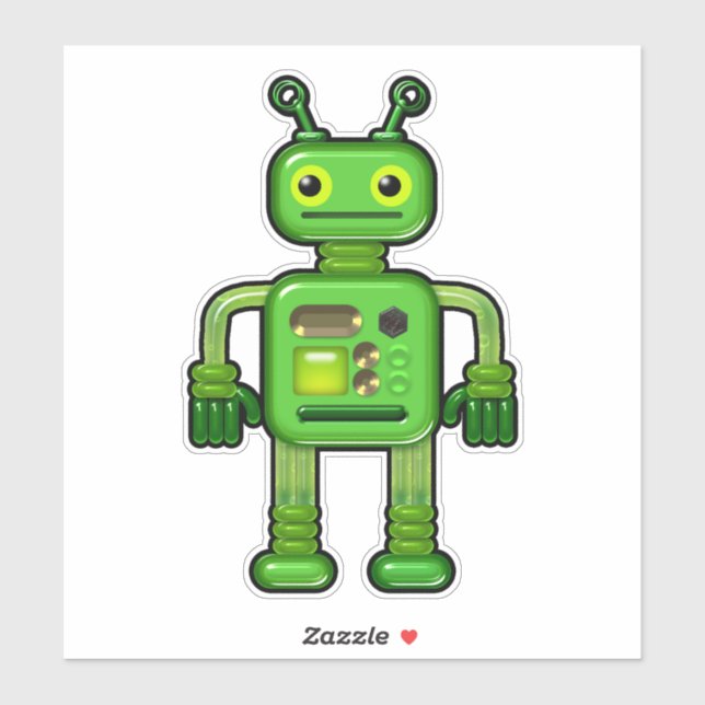 Adesivo Gary the Green Robot Whimsical Cute (Folha)
