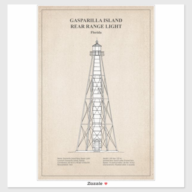 Adesivo Gasparilla Island Rear Range Light - Florida - SBD (Folha)