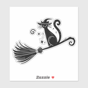 Adesivo Gata Bruxa Preta em Vasso de Halloween