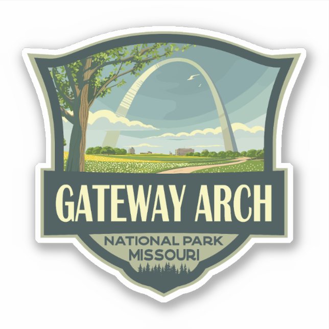 Adesivo Gateway Arch National Park Ilustração de Arte Retr (Frente)