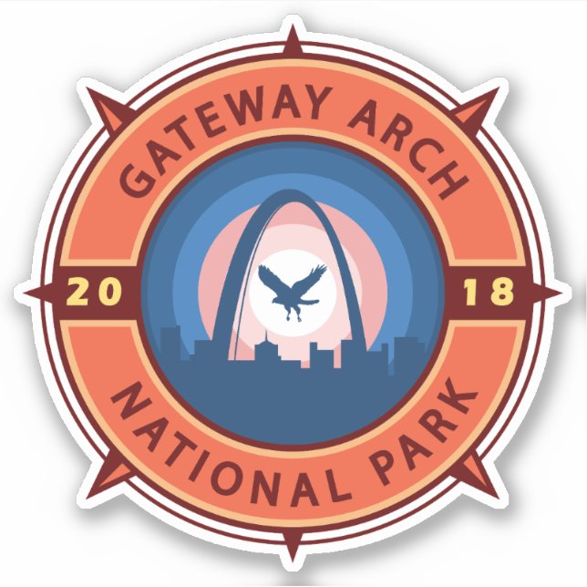 Adesivo Gateway Arch National Park Retro Compass Emblem (Frente)