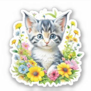 Adesivo Gatinho Aquarela Cute em Flores