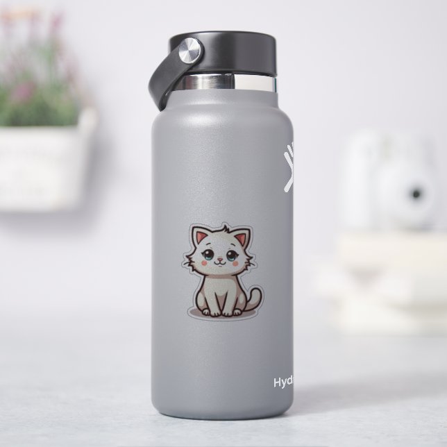 Adesivo Gatinho Branco Divertido – Chibi Sticker (HidroFlask)