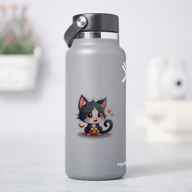 Adesivo Gatinho branco e preto bonito - Vinheta assustador (HidroFlask)