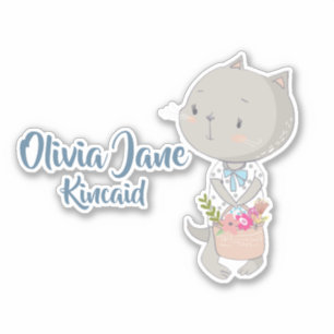 Adesivo Gatinho Com Uma Cesta De Flores