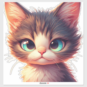Adesivo Gatinho de Desenho Animado Adorável Com Olhos Gran