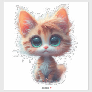Adesivo Gatinho de Desenho Animado Adorável Com Olhos Gran