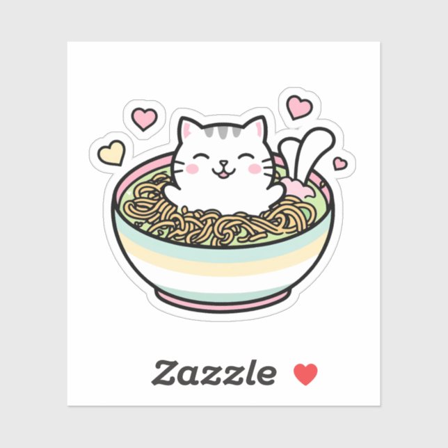 Adesivo Gatinho de macarrão - Kawaii Ramen Cat (Folha)