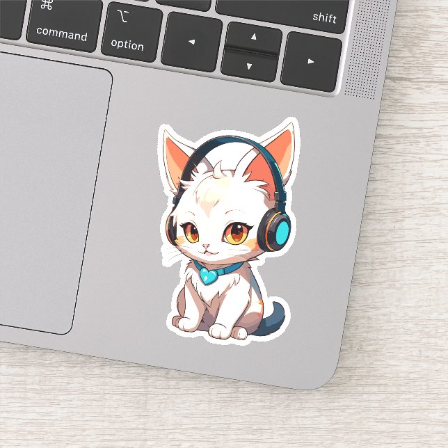 Adesivo Gatinho Elegante e Fofo de Headphones (Detalhe)