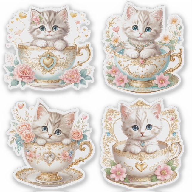 Adesivo Gatinho Elegante em Stickers de Xícara -  Design F (Frente)