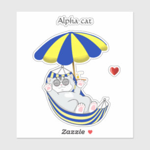 Adesivo Gatinho Fofo em Rede Azul e Amarela & Texto