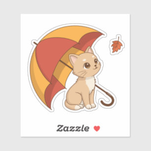 Adesivo Gatinho Fofo Gato Vermelho Amarelo Guarda-chuva Qu