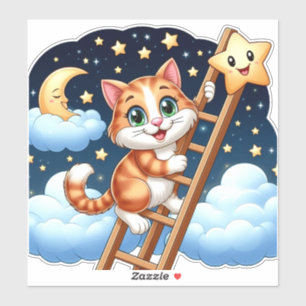 Adesivo Gatinho Fofo Sobe Escada para a Lua