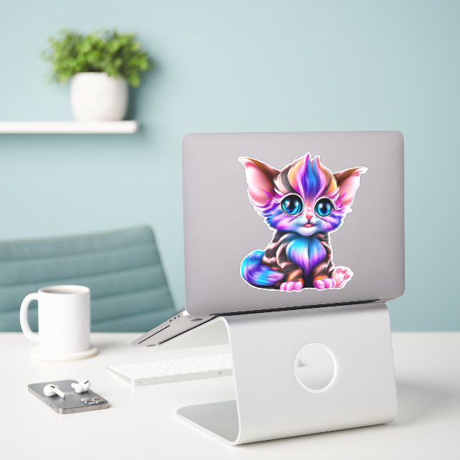 Adesivo Gatinho Gatinho Gelado Kawaii (Laptop na mesa)