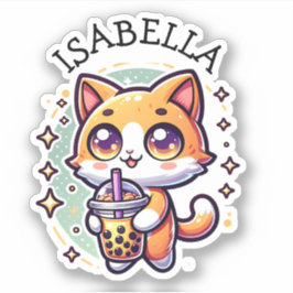 Adesivo Gatinho Kawaii Bonito com Chá de Bolha Personaliza