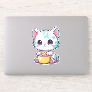 Adesivo Gatinho Kawaii Bonito Face   Emblema de gato doce