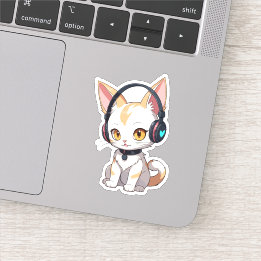 Adesivo Gatinho Kawaii em Fones de ouvido Rocking