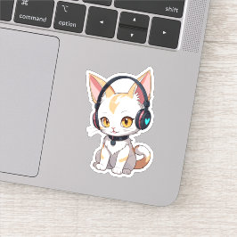 Adesivo Gatinho Kawaii em Fones de ouvido Rocking