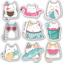 Adesivo Gatinho Kawaii Summer Hawaii vinil Stickers