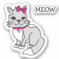 Gatinho Malhado de Cinza e Branco com Laço Rosa