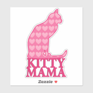 Adesivo Gatinho Mama Sentada Gato em Corações Rosa de Fuch