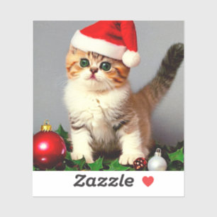 Adesivo Gatinho natal vintage em Santa Hat