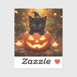 Adesivo Gatinho Preto Fofo Abóbora de Halloween