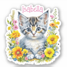 Adesivo Gatinhos e Flores de Cinza Personalizados