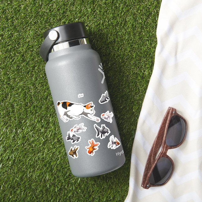 Adesivo Gato a pescar - Bobtail estilizado e Goldfish (HydroFlask Insitu)