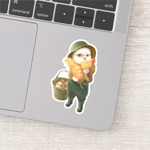 Adesivo Gato Adorável com Hen na Fazenda