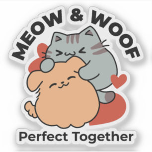 Adesivo Gato Adorável e Cachorro Abraço - Meow & Woof Desi