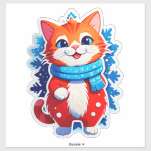 Adesivo Gato Alegre de Natal Tema de Férias de Inverno