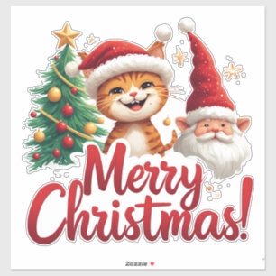 Adesivo Gato Alegre Estilo Natal Para Acessórios Sazonais