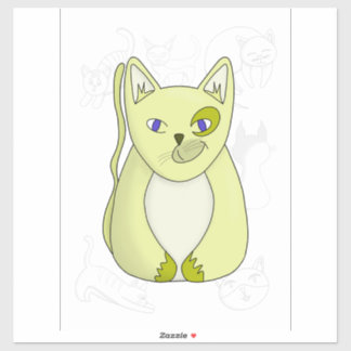 Adesivo Gato Amarelo com Sorriso Malvado