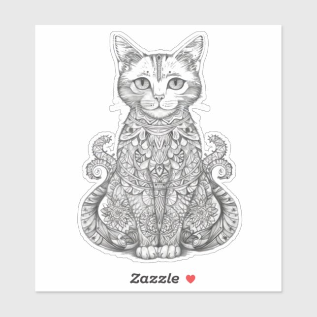 Adesivo Gato bonitinho de arte de rabisco (Folha)