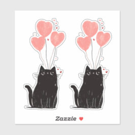 Adesivo Gato Bonito com Balões em Forma de Coração Rosa