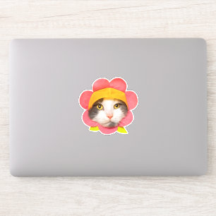 Adesivo Gato bonito com chapéu de flores