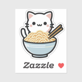 Adesivo Gato Bonito com Vinheta de Noodles | Kawaii Animal