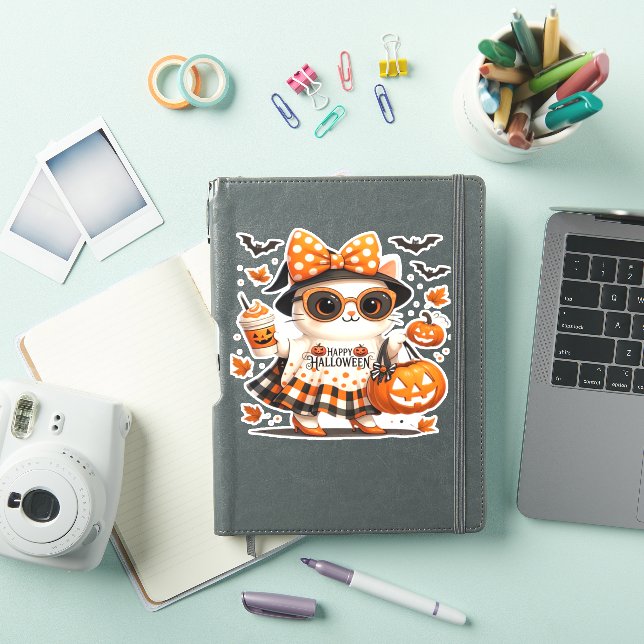 Adesivo Gato Bonito de Halloween - Gatinho de Bruxas Kawai (Capa para iPad)
