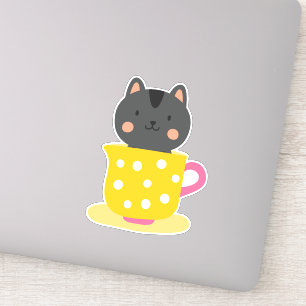 Adesivo Gato bonito na caricatura do teacup na menta