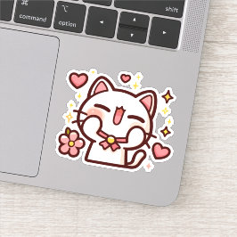Adesivo Gato Branco e Bonito Kawaii